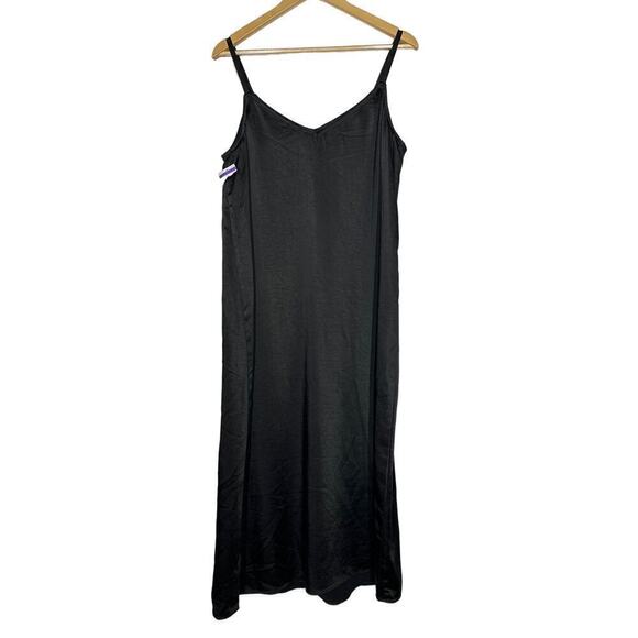 Halogen Dress Satin Sleeveless V-Neck Column Slip Midi Black NWT Medium - Picture 4 of 7